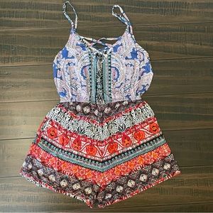 Angie Colorful Boho Print Romper